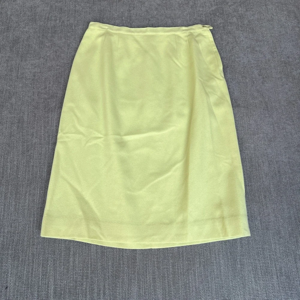 Vtg Koret of California Pencil Skirt Womens 18 Yellow Wool Pleated Office Career